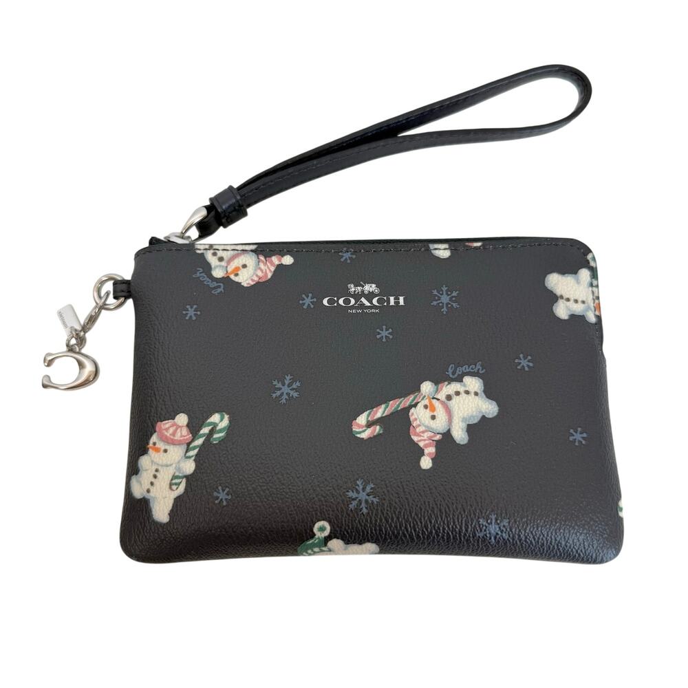 Coach Corner Zip Wristlet Small Slim Wallet Cardholder Snowman Navy Blue C7401